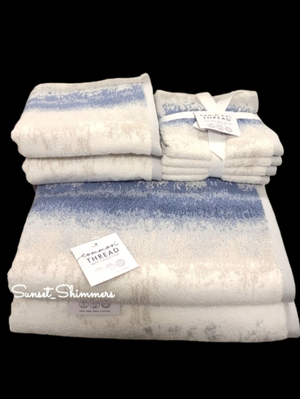 8pc Common Thread 100% Zero Twist Bath Hand Washcloth Towel Set Gray Blue Ombre